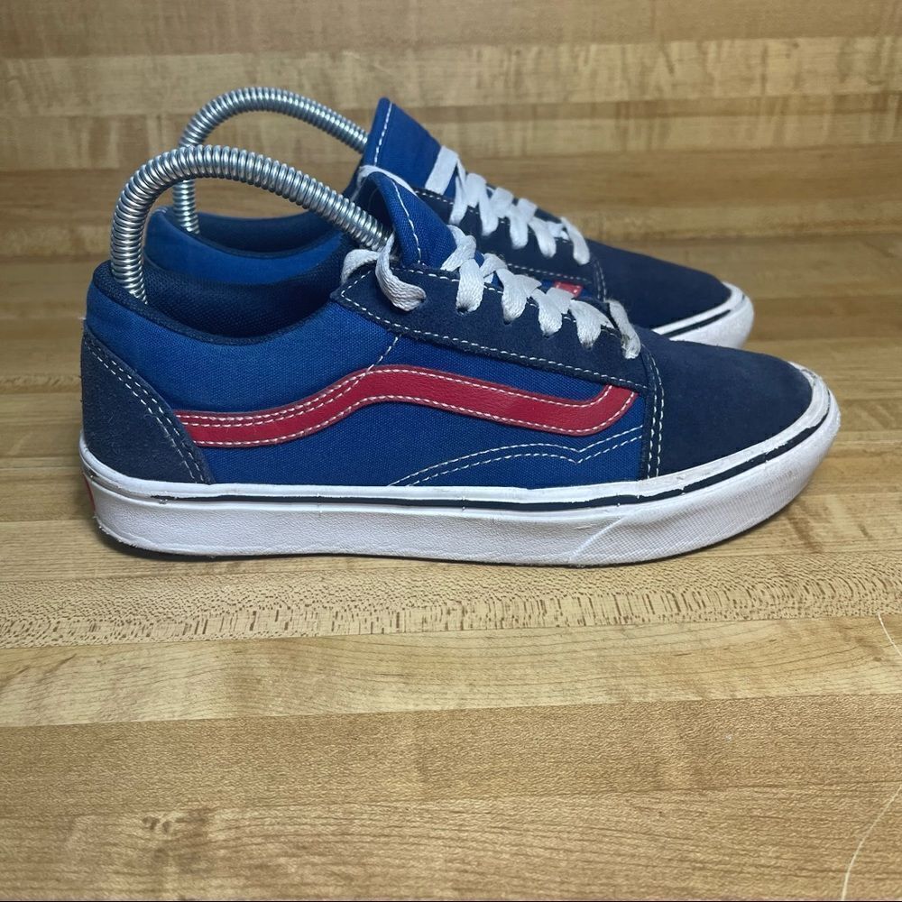 Vans Old Skool Boom Boom Sneaker Young Mens Size 6 Womens Size 7.5 Blue and Red